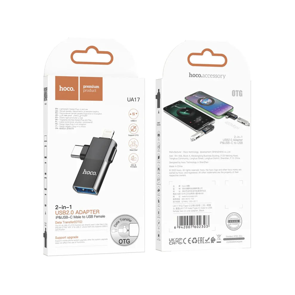 Hoco 2 in 1 USB Adapter for Phones