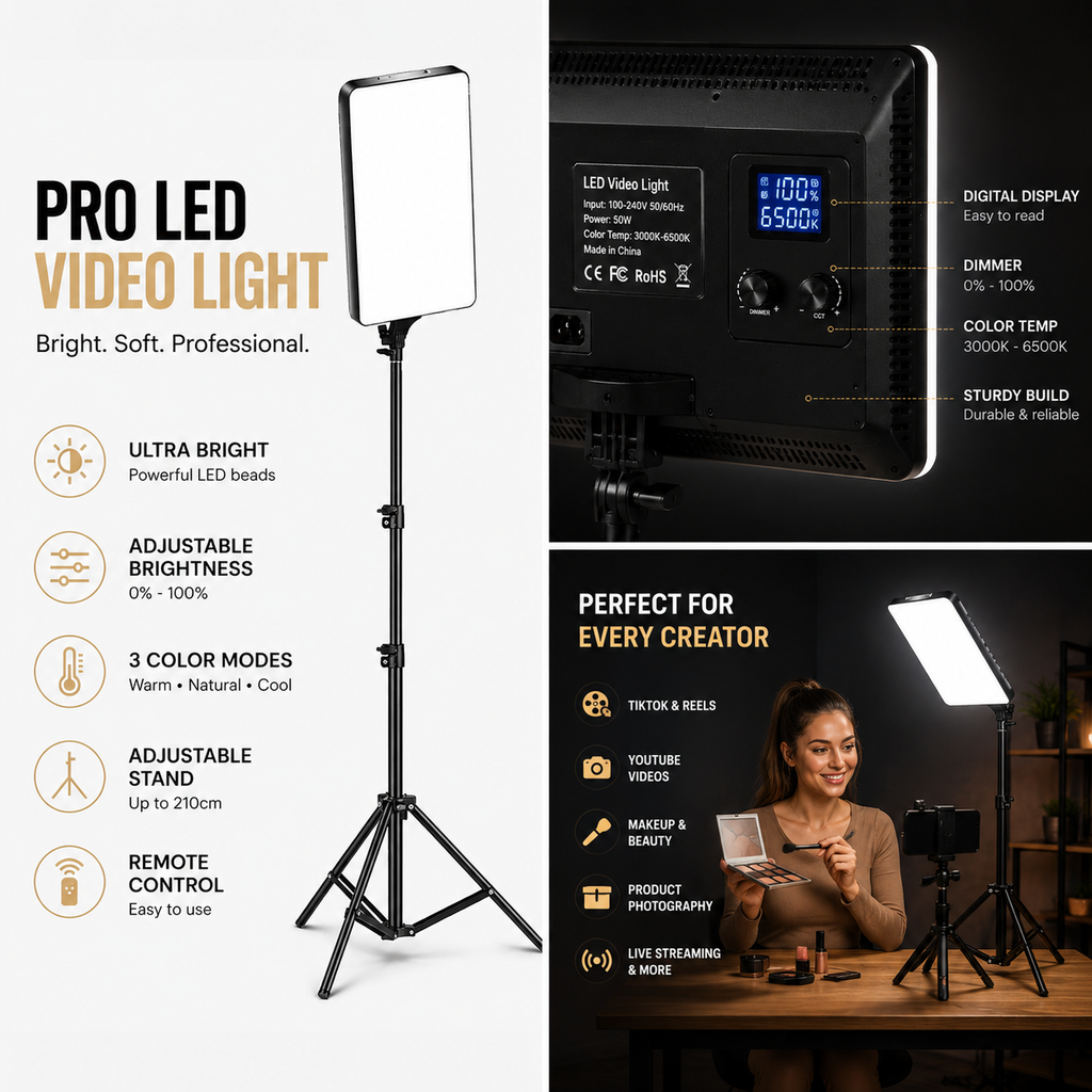 LED Video Light Panel with Remote and Tripod Stand