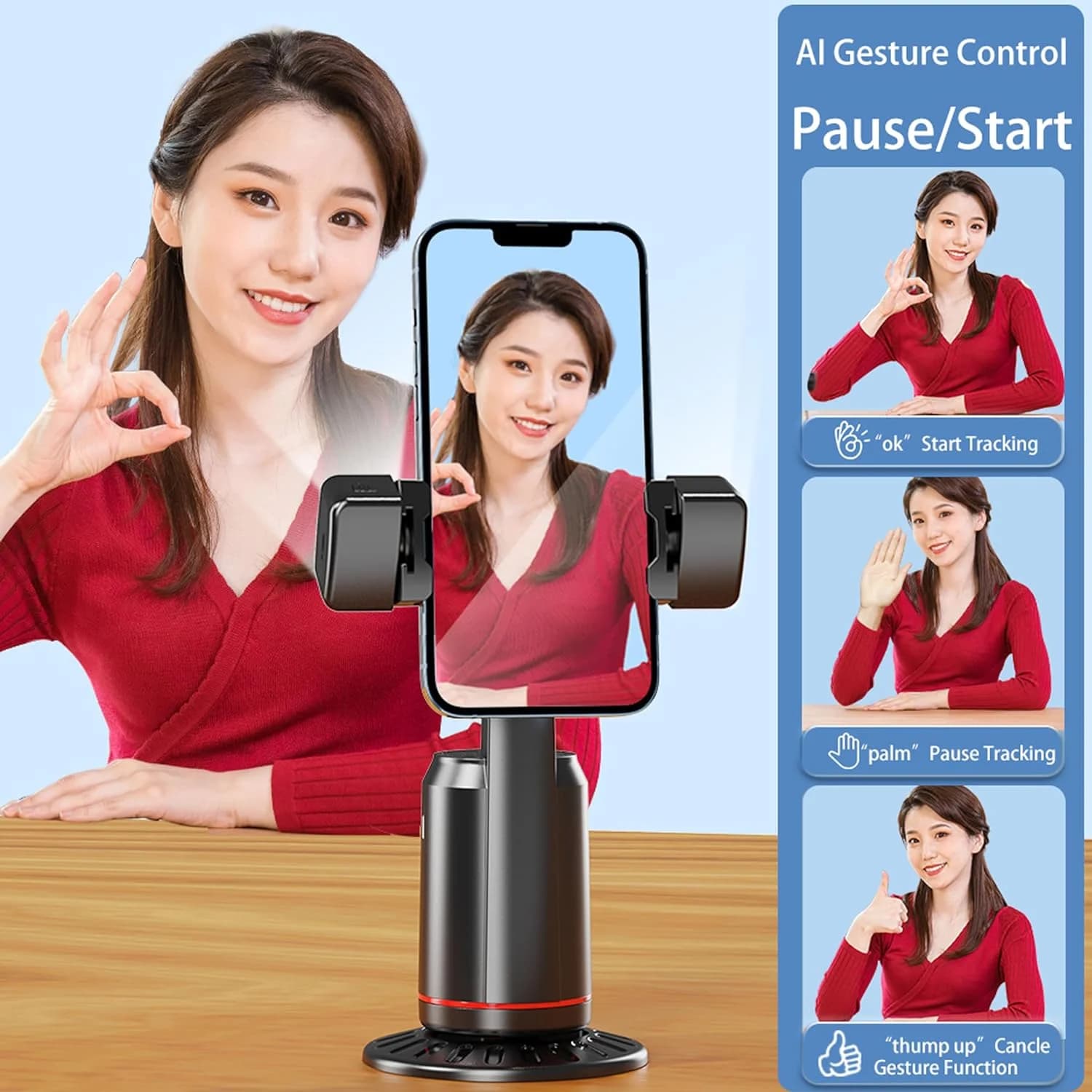 AI Auto-Tracking 360° Phone Gimbal with Remote Control