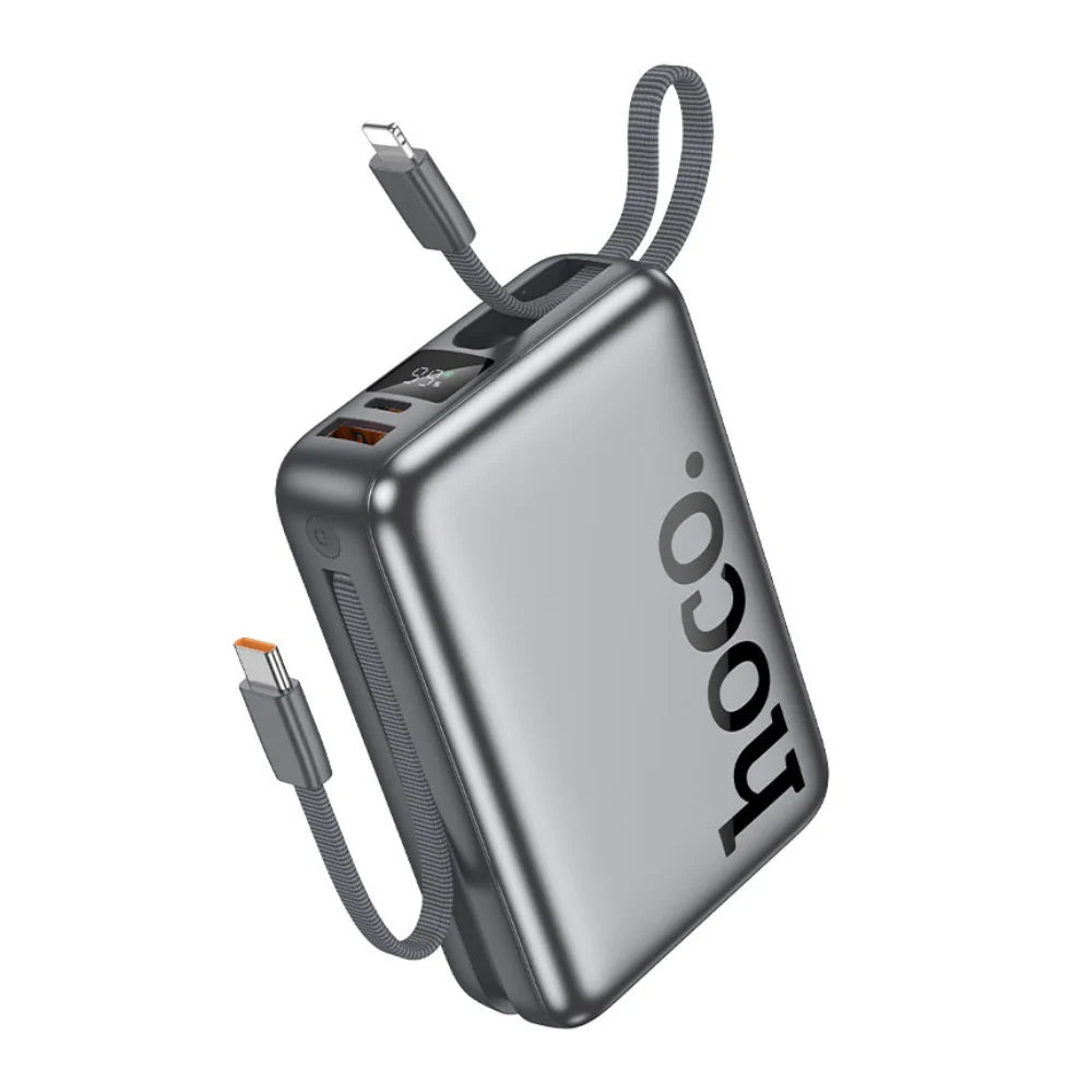Hoco Q39 Power Bank 20000mAh with Built-in Type-C & iPhone Cables: LED Display: Fast Charging 18W:20W:22.5W
