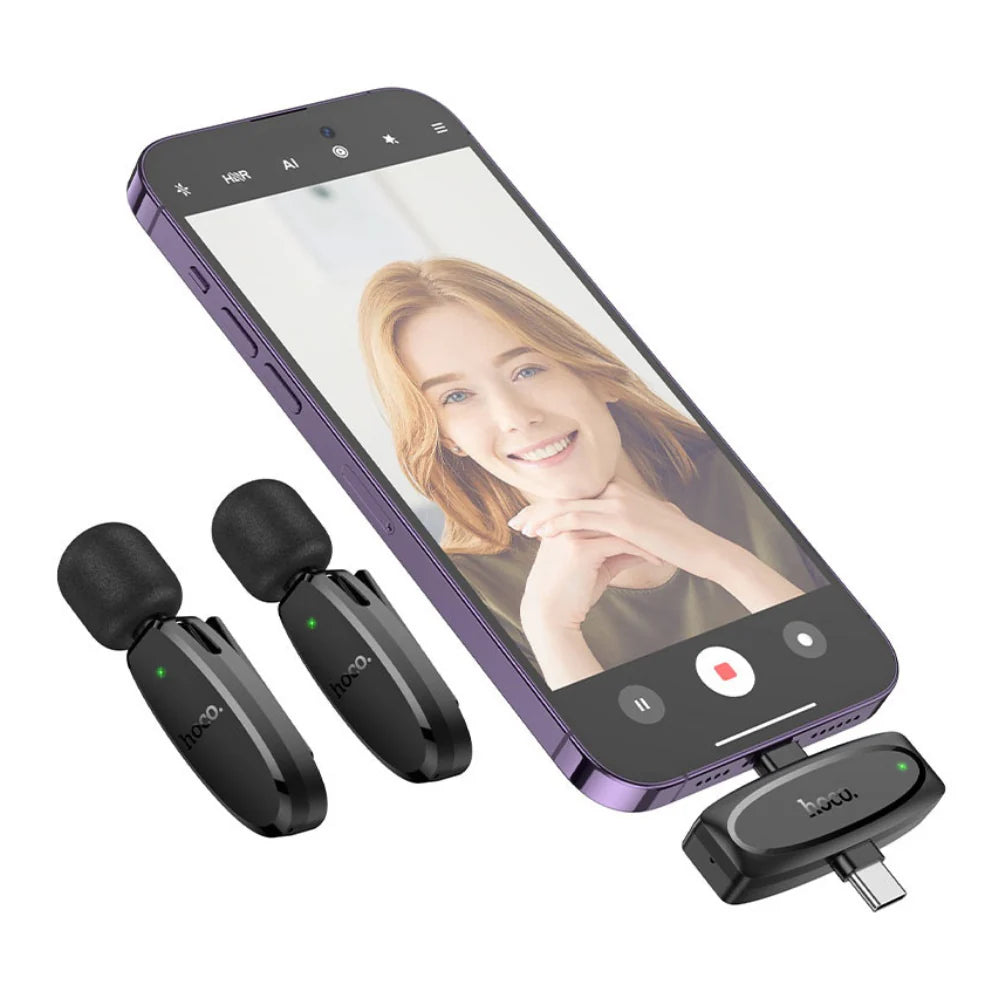 Hoco L15 Dual Wireless Clip-On Microphone – Lightning & Type-C