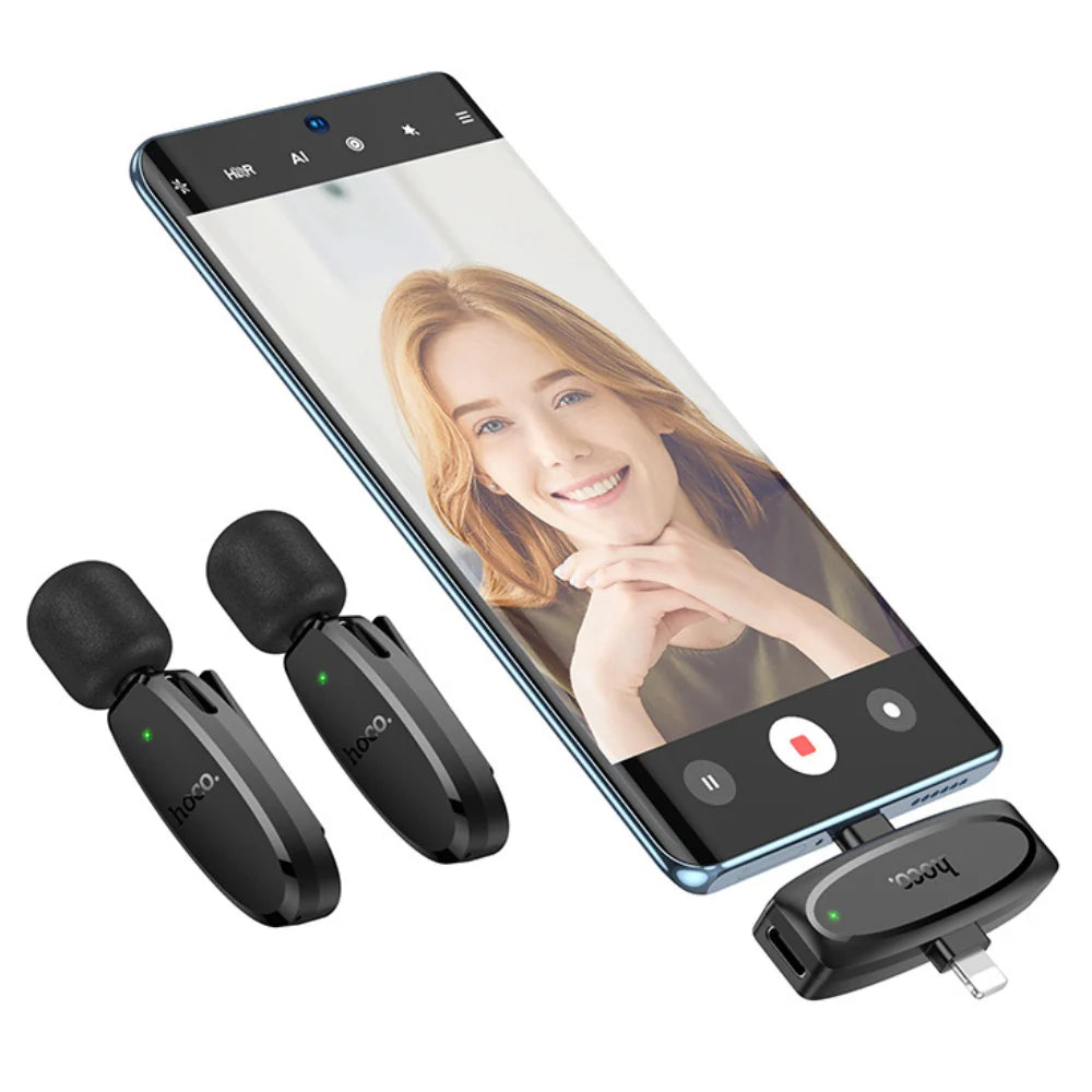 Hoco L15 Dual Wireless Clip-On Microphone – Lightning & Type-C