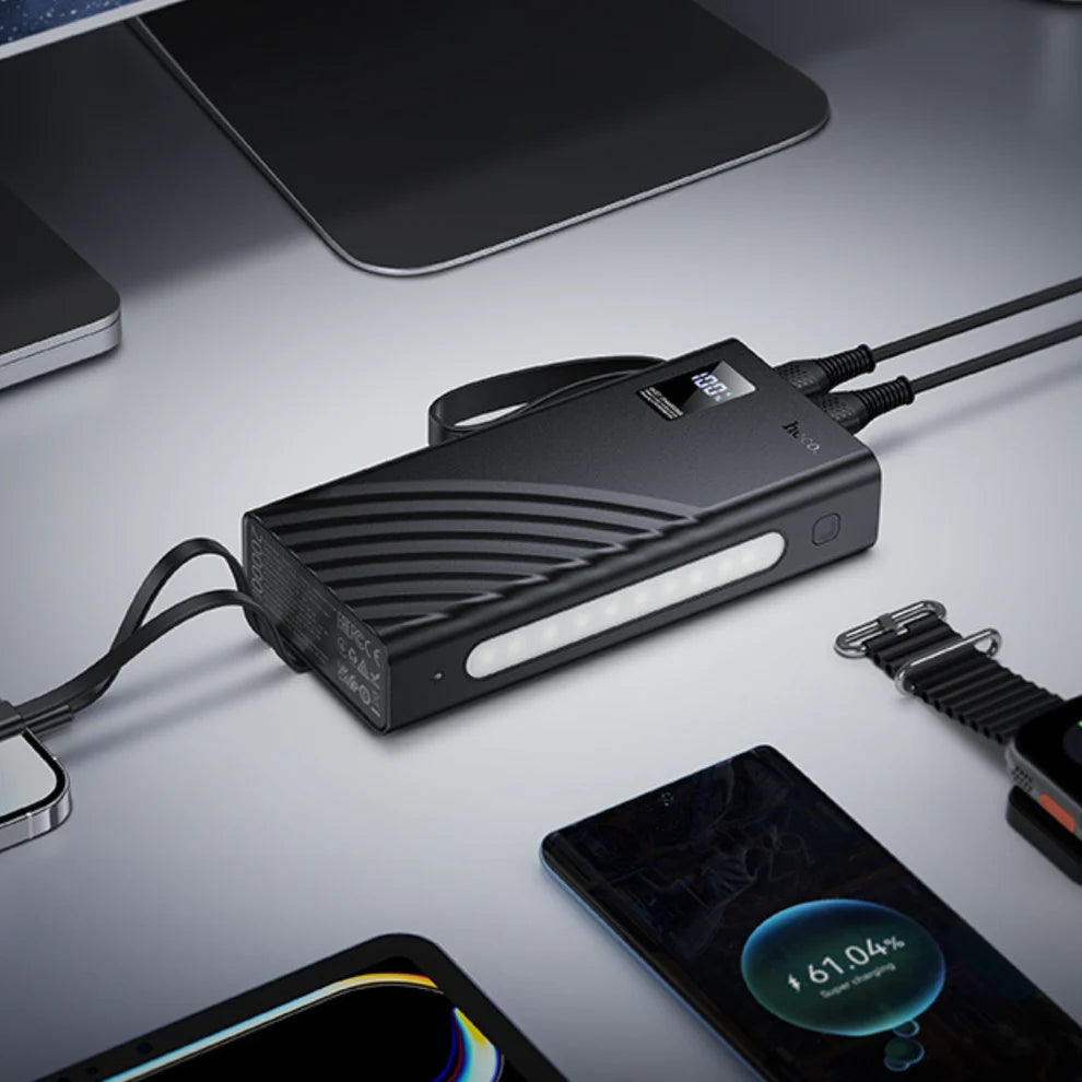 Hoco 20000mAh Power Bank with Built-In Cables – Fast Charging, Portable Battery Pack
