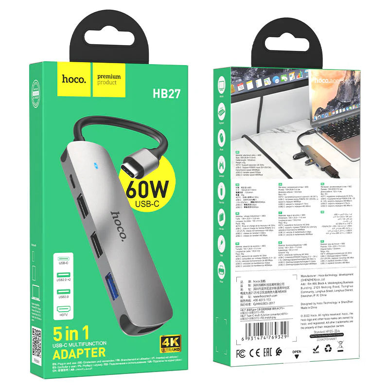 Hoco HB27 USB-C 5-in-1 Hub – 60W PD