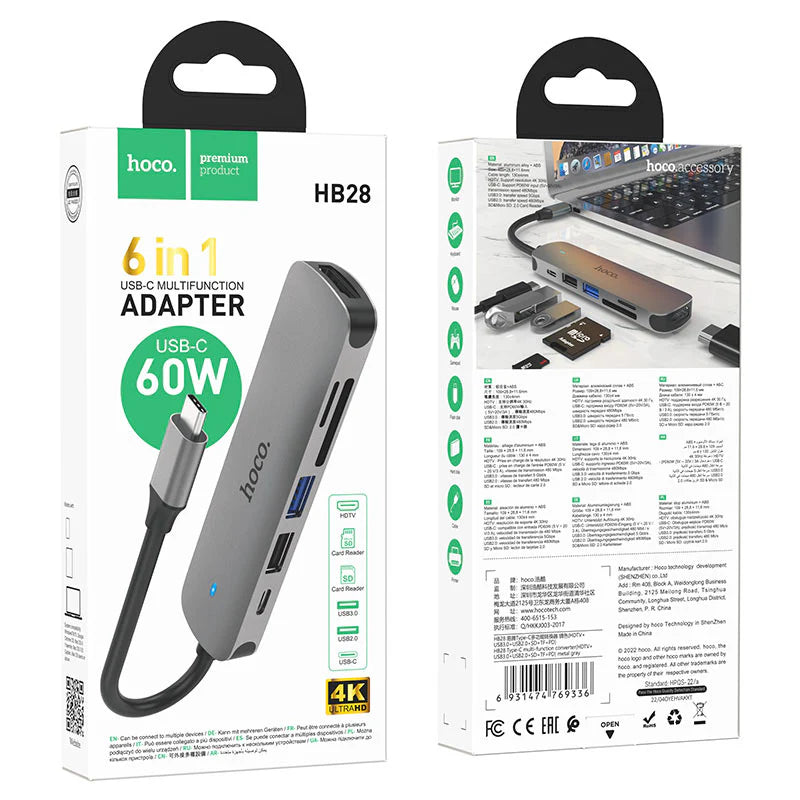 Hoco USB-C 6 IN 1 Hub 60W HB28