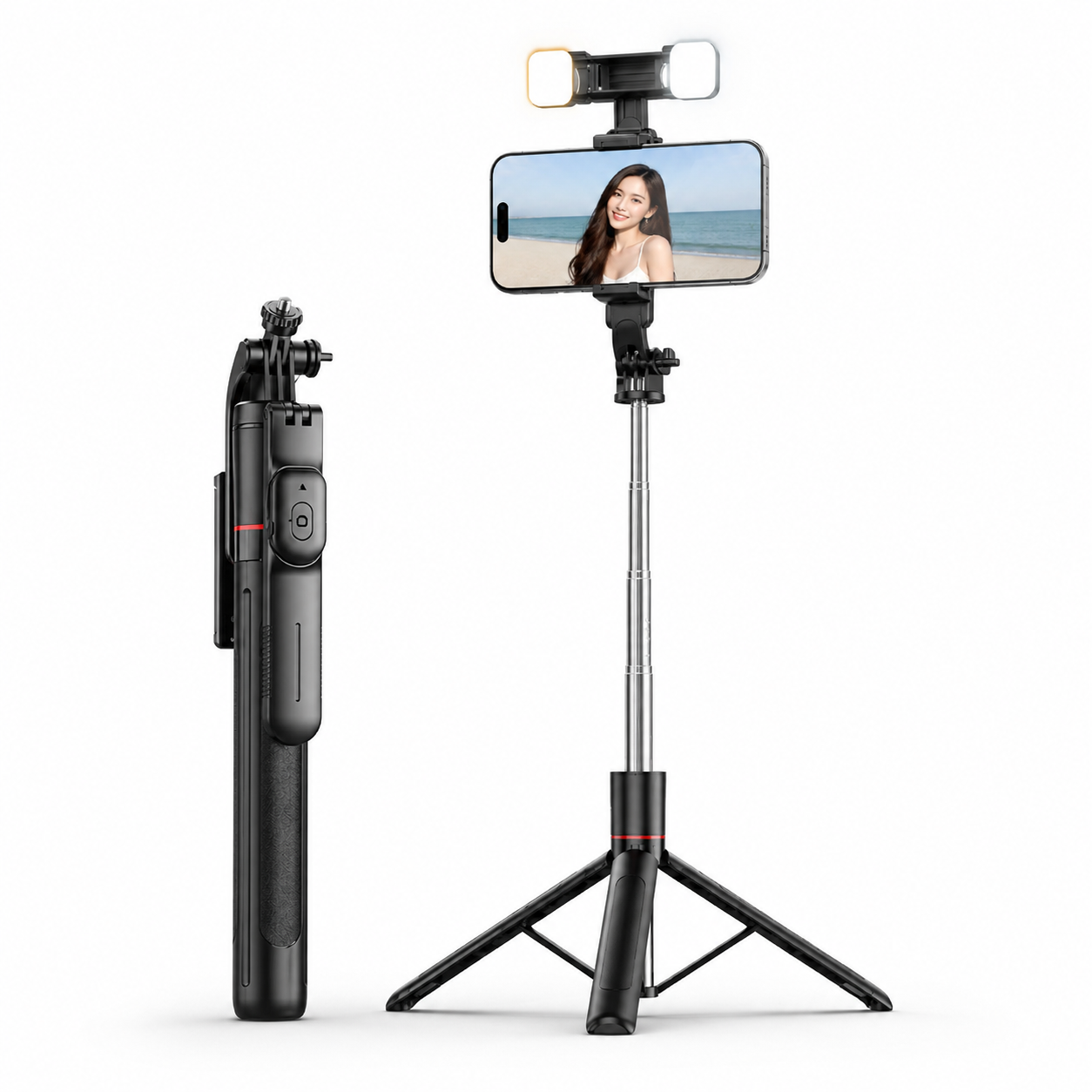 Stable Tripod & Selfie Stick with 2 Side LED Lights and Remote 360° Panoramic Shooting