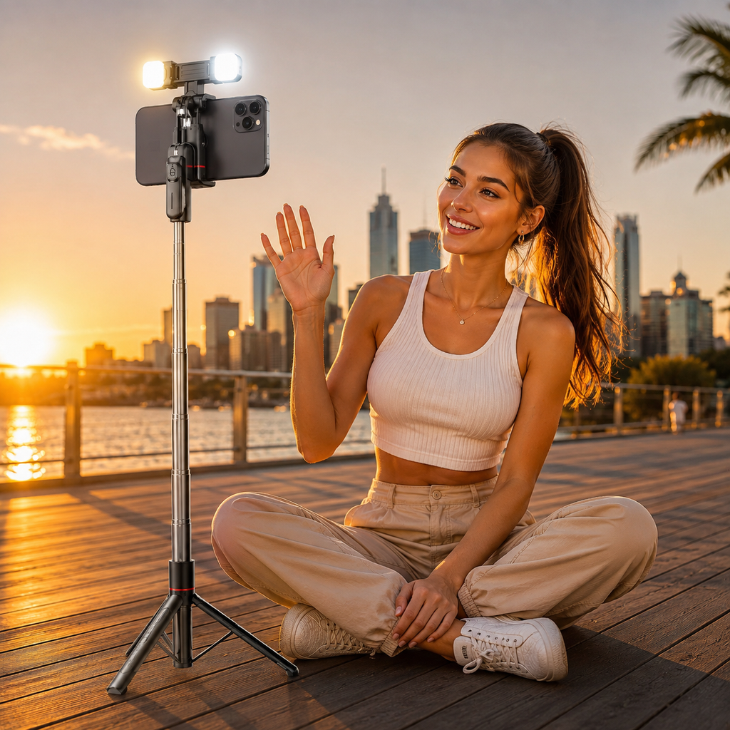 Stable Tripod & Selfie Stick with 2 Side LED Lights and Remote 360° Panoramic Shooting