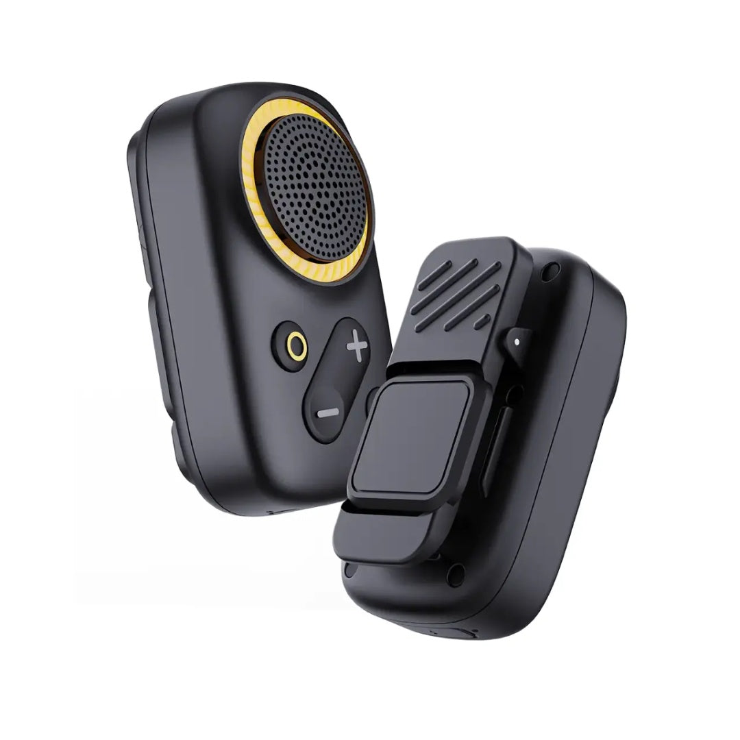 Black and gold electronic device on a white background