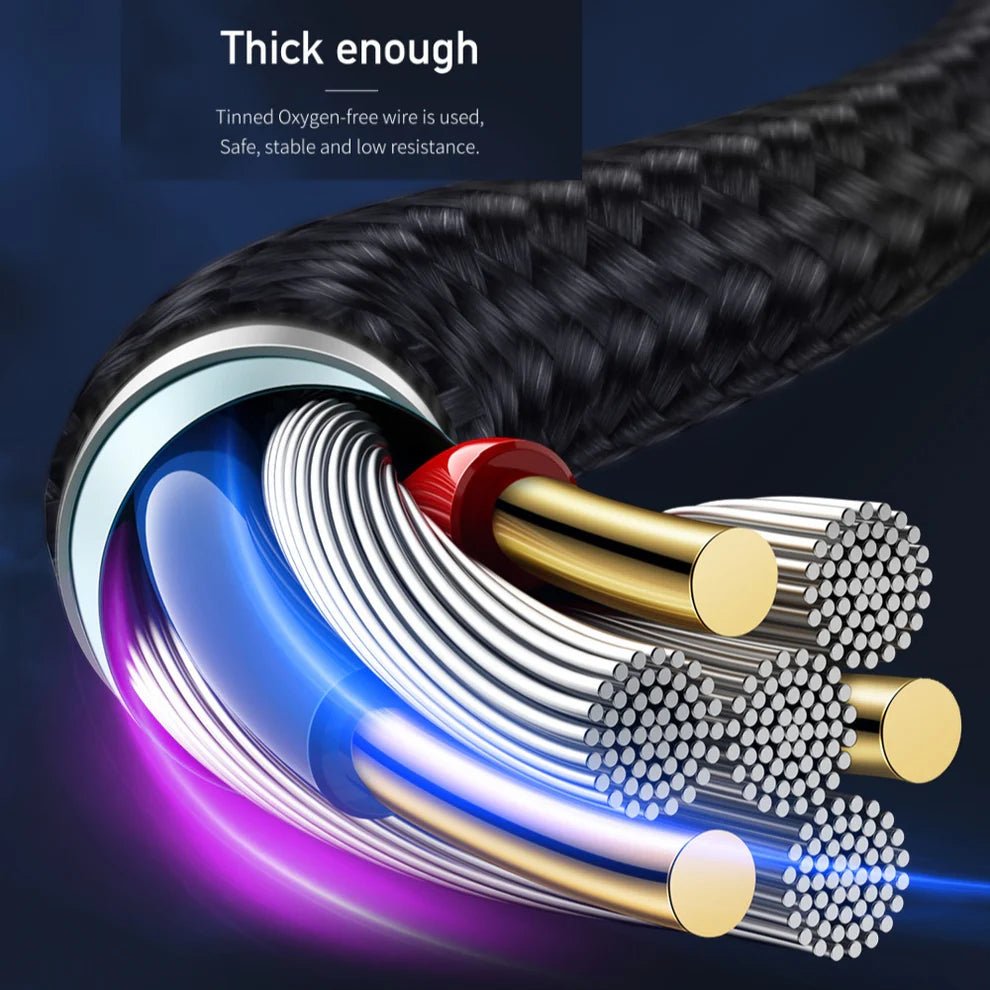 3-in-1 Fast Charging Cable – Lightning, Micro USB & Type-C (Black & Red)