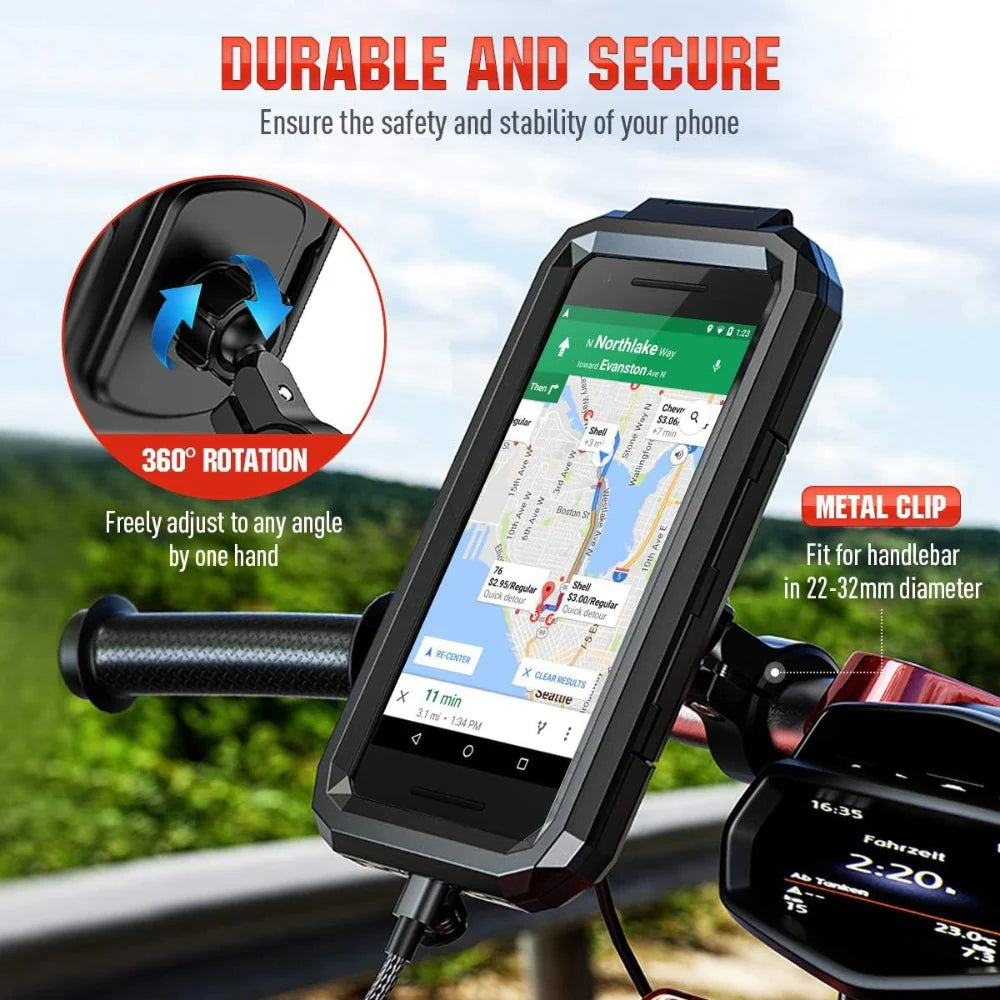 Motorcycle Waterproof Phone Holder with Mirror Mount