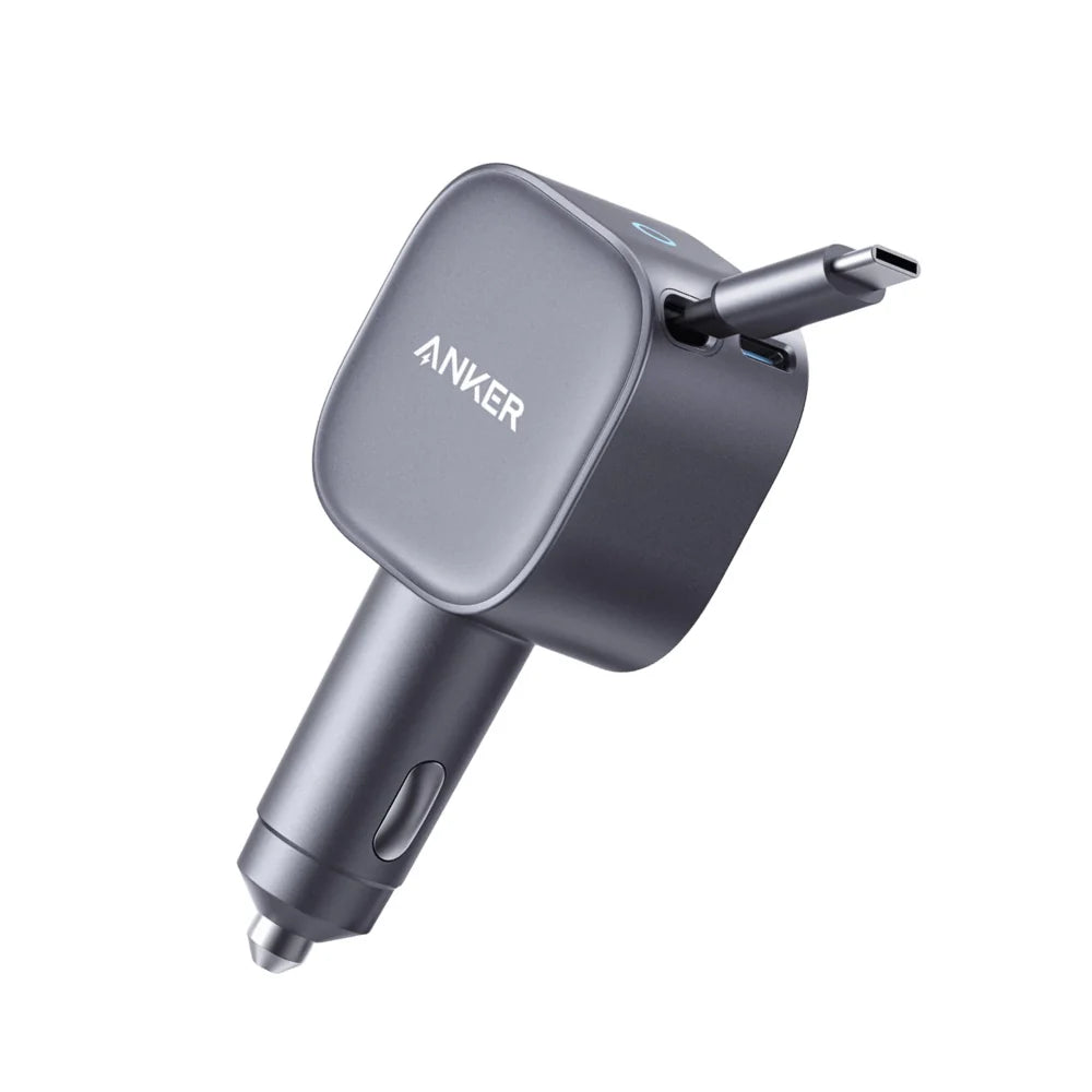 Anker USB-C Car Charger 75W – Built-In Retractable Cable