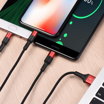 3-in-1 Fast Charging Cable – Lightning, Micro USB & Type-C (Black & Red)